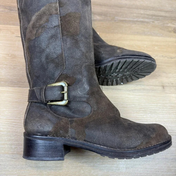 Unique Donald J. Pliner Suede Leather Knee High Riding Boots, Brown, Size 7 - Picture 7 of 10